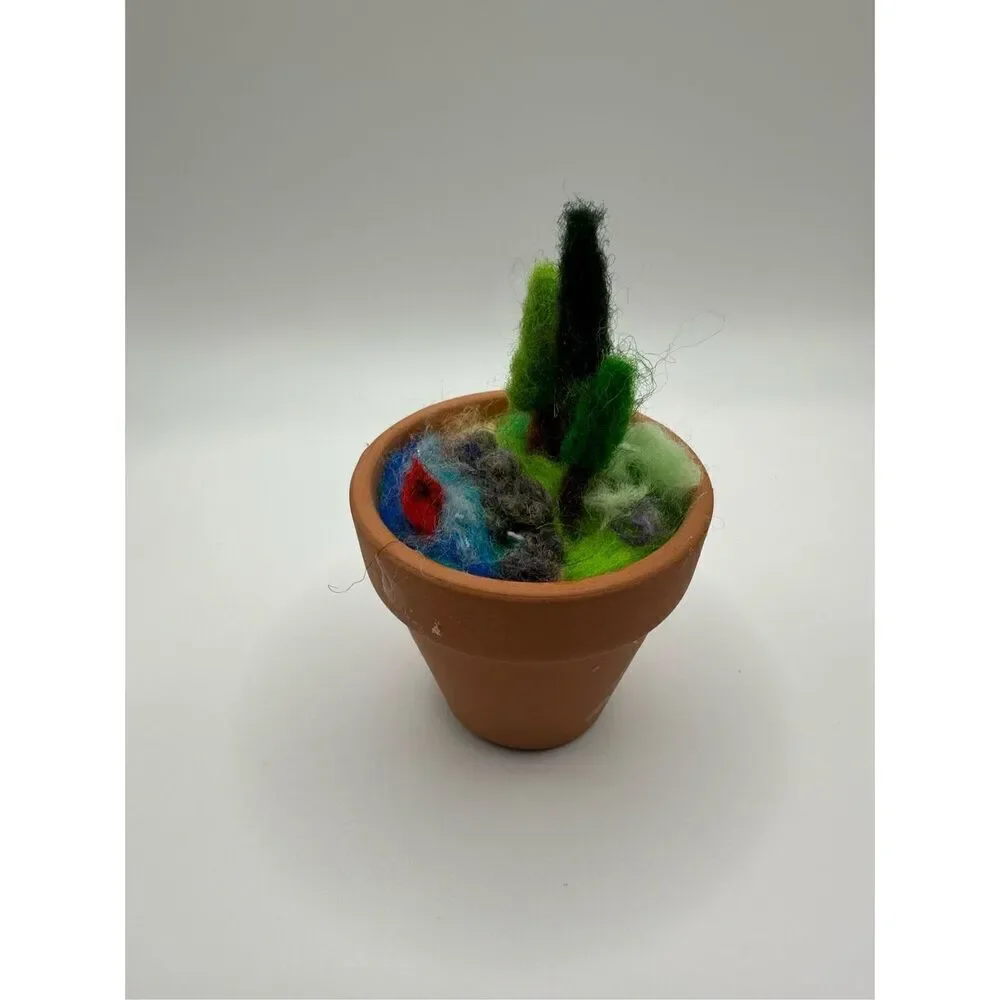 2 in pot Needle Felted 3D Landscape Art, kayak, Pine tree, river, MADE TO ORDER